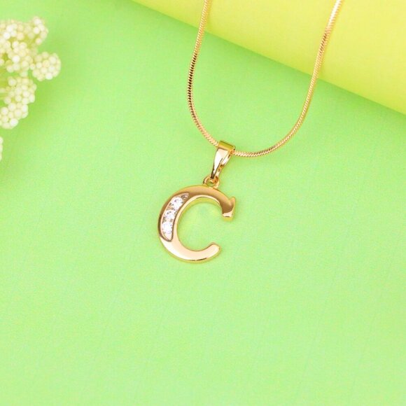 "Rose Gold Letter C Pendant with Crystals – 18K Gold Plated Charm, XPPT1352 - Picture 9 of 13